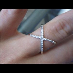 14k white gold criss cross x diamond ring size 6.5